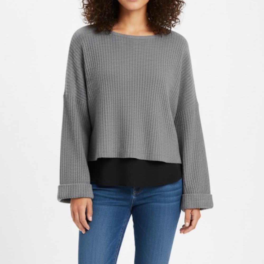 Jolie Ribbed Knit Sweater Mauve Purple Large Boxy Cropped Relaxed Fit